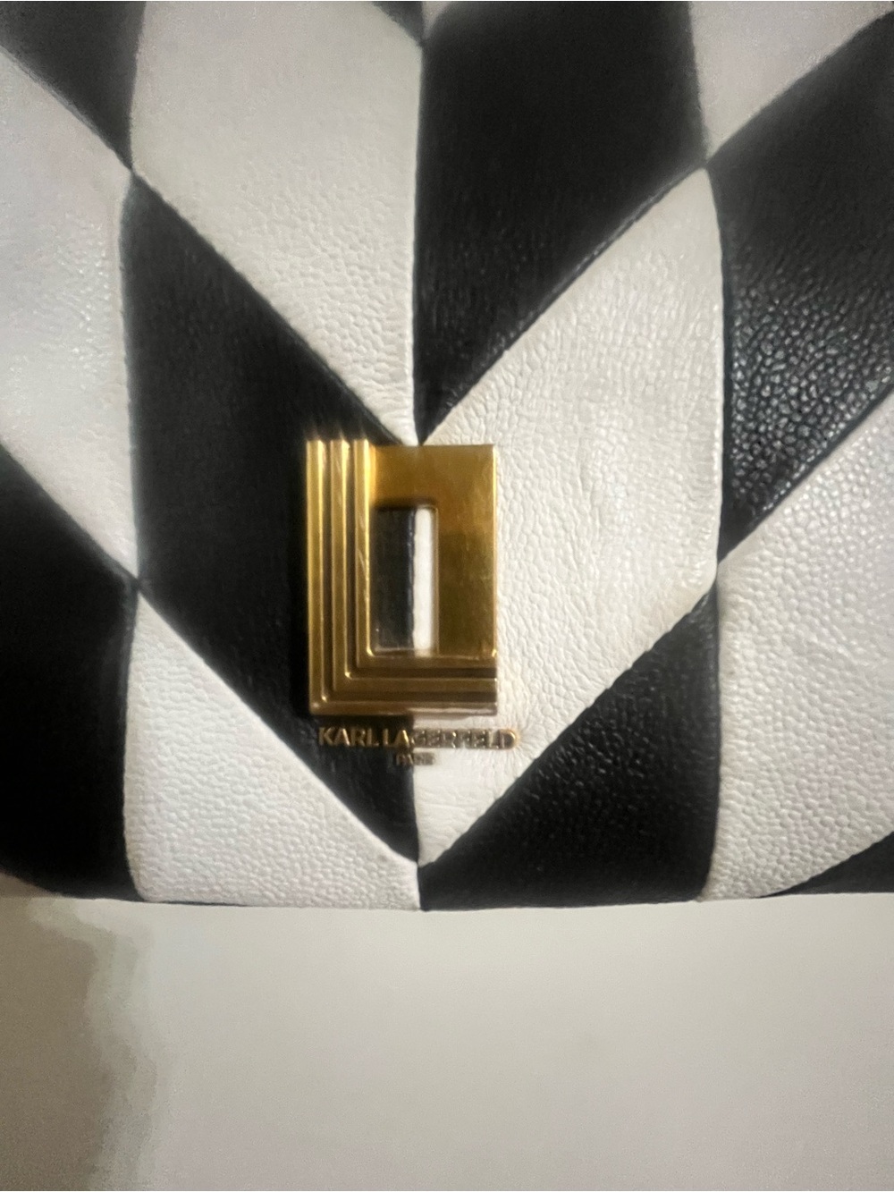 Karl Lagerfeld Black & White Chevron Shoulder Bag with Gold Logo